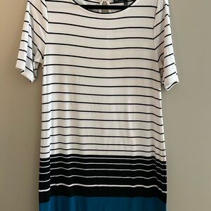 White House Black Market Striped Black, White, and Blue Dress